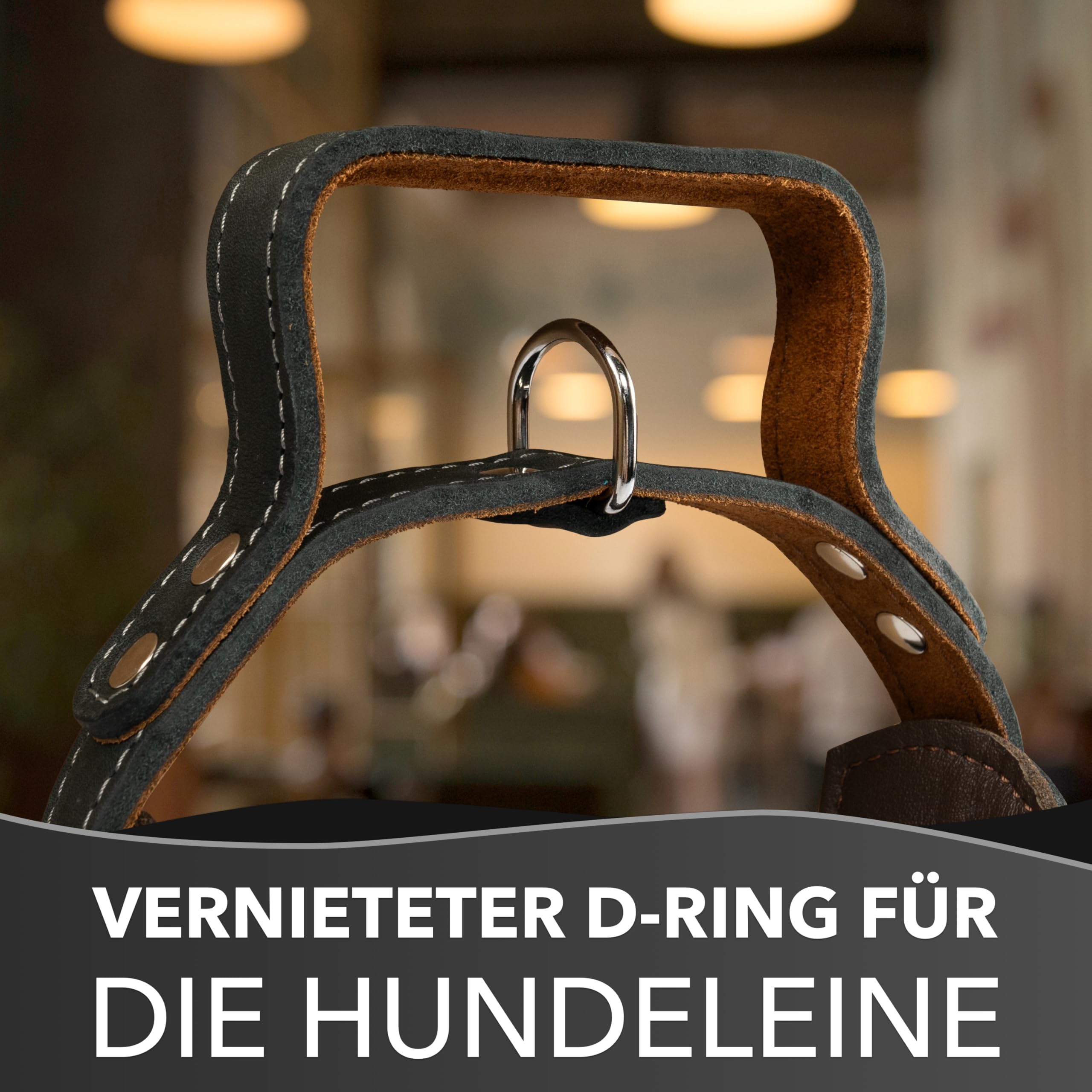 Hundehalsband mit Griff, Dickes qualitativ hochwertiges Leder 55cm x 60mm Erziehungshalsband Robustes taktisches Halsband bis zu 12cm verstellbar weich gepolstert