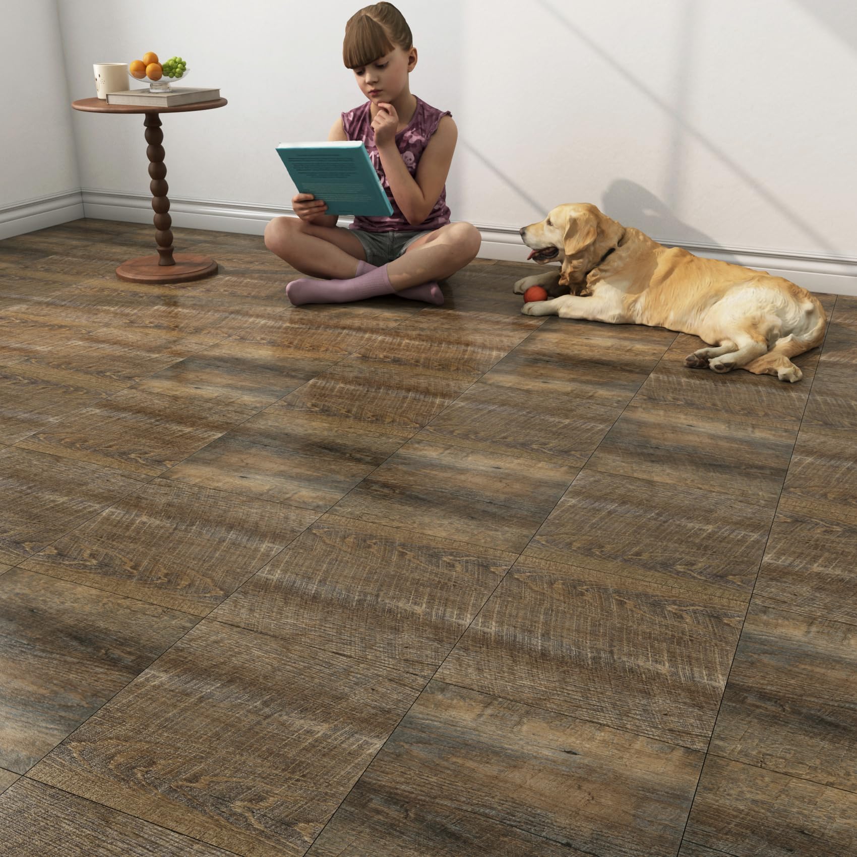 Yenhome 35 Pièces Dalle Vinyle Adhésive Marron Foncé en Bois Salon 30x30cm Lino Sol Adhesif pour Balcon Revetement Adhesif Sol Salle de Bain Imperméable pour Couloir Bureau Salon Résistant à l'Usure