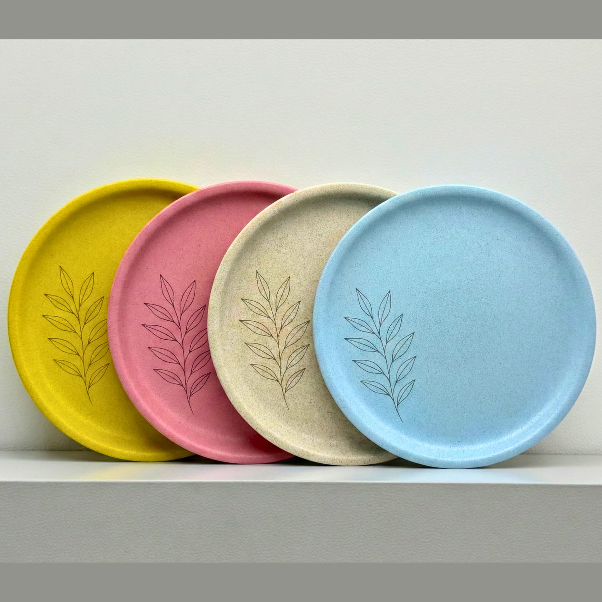 Eco-Friendly Dinner Plate Set of 4, 10 Inch with Engraving Design, Rice Husk and Bamboo Fibre Serving Plates | Unbreakable, Microwave Safe, Oven Plate, Multicolour-image-11