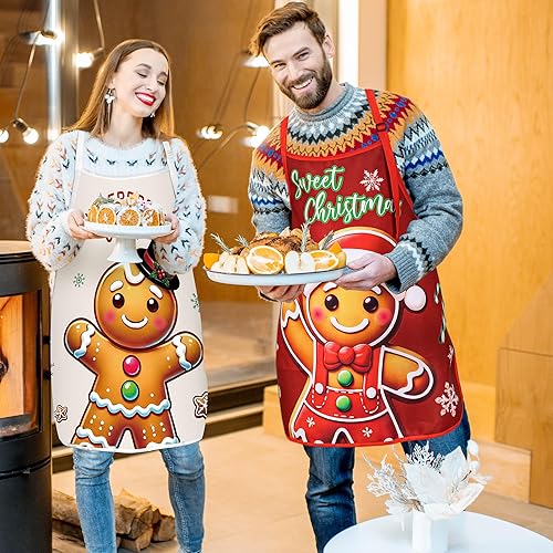 Miniatura 2 de 90shine 2 delantales de Navidad para mujeres delantal de cocina para hornear, accesorios de disfraces para adultos, decoraciones de Navidad, regalos
