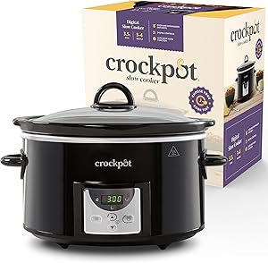Crock-Pot Digital Slow Cooker | 3.5L (3-4 People) | Programmable Timer with Countdown | 2-Prong EU Plug | Black [CSC113X]