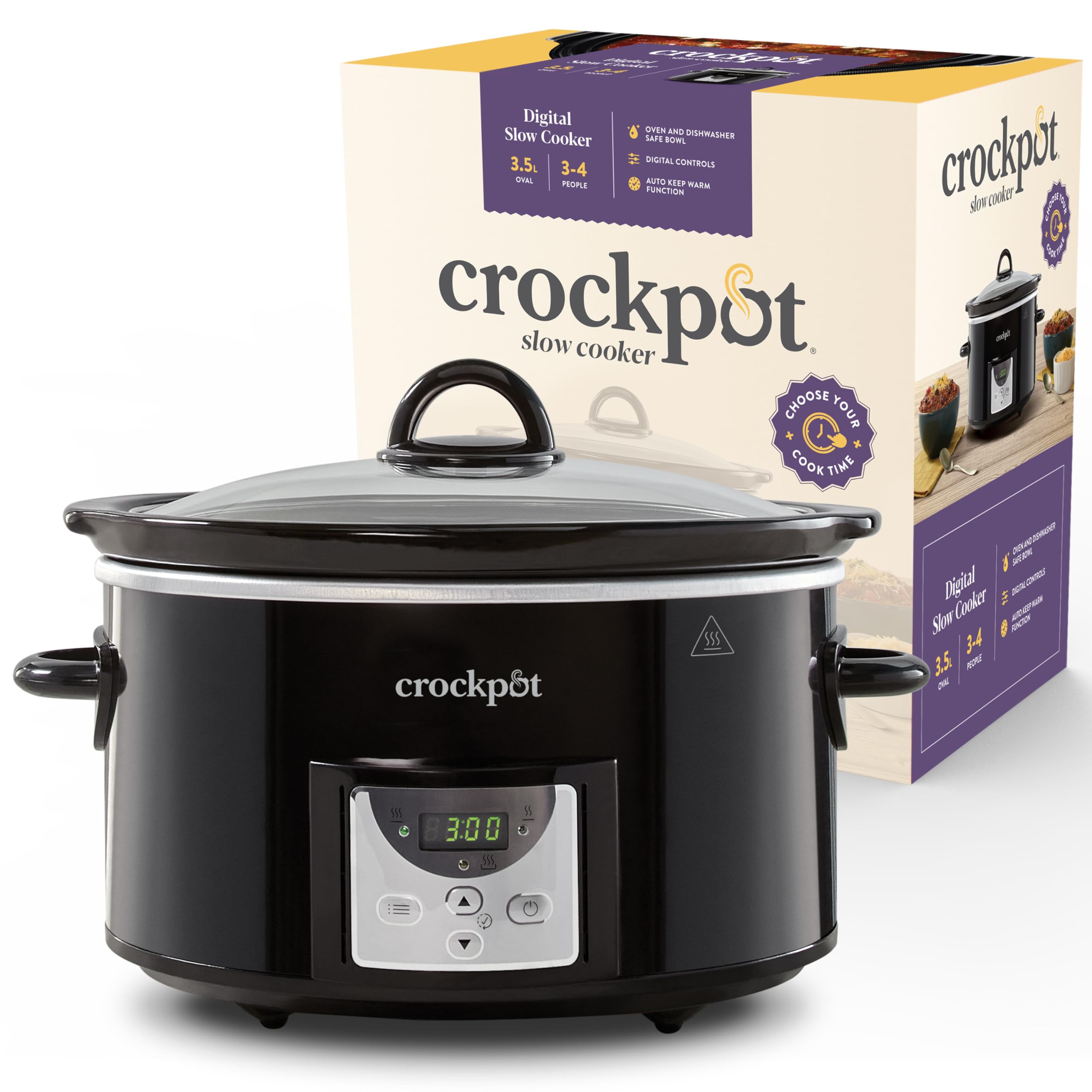 Crock-Pot Mijoteuse numérique | 3,5 l (3-4 personnes) | Minuterie programmable | Prise EU 2 broches | Noir [CSC113X]