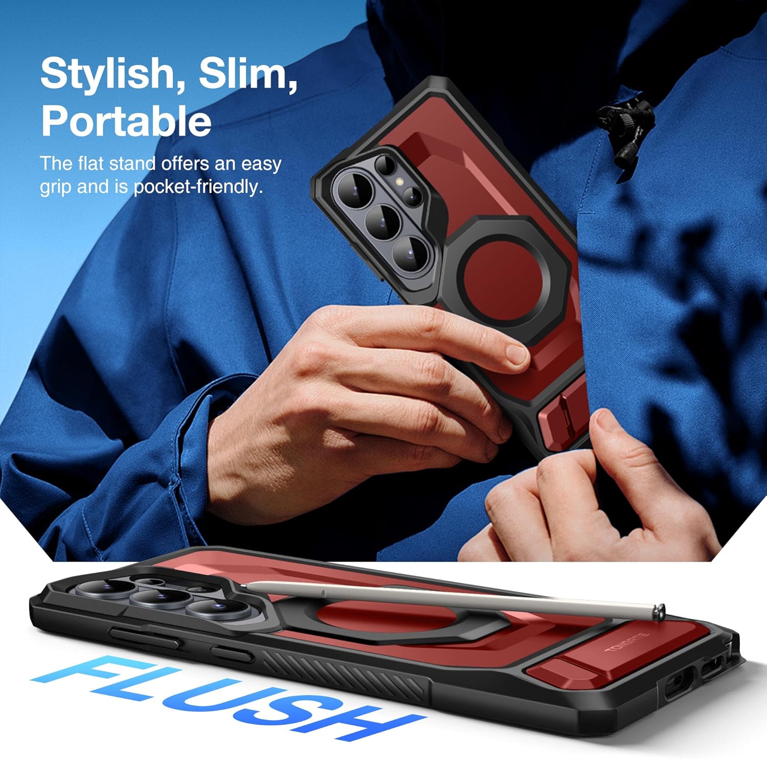 TONGATE Magnetic for Samsung Galaxy S26 Ultra Case with Stand and Privacy Screen Protector, Compatible with MagSafe, TPU Non-Slip Military Grade Protection Shockproof Phone Case for S26 Ultra, Red