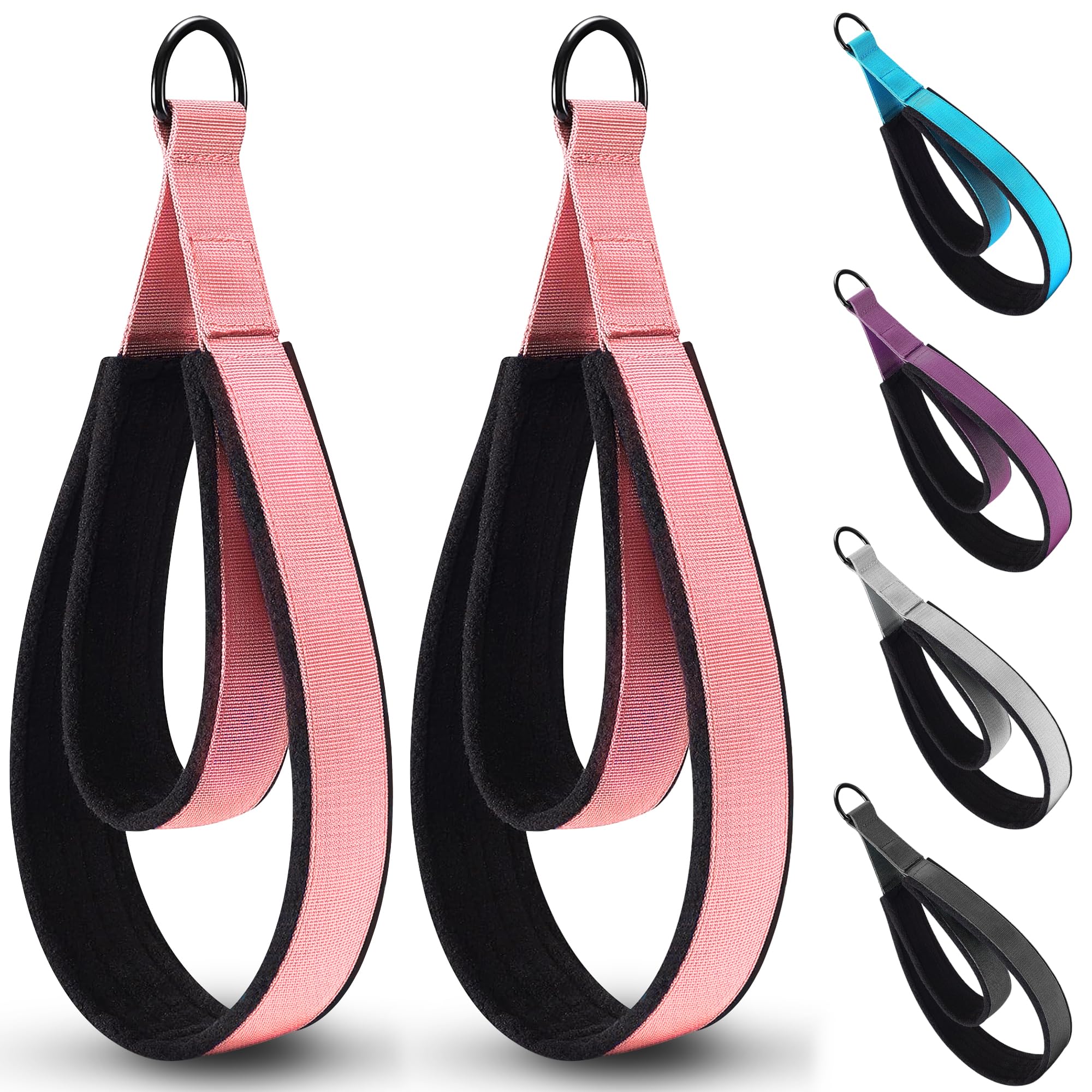 2PCS Pilates Double Loop Strap for Reformer Fitness D-Ring Straps Handle, Yoga Pilates Equipmen D-Ring Exercise Strap for Gym Workout Home(Pink)