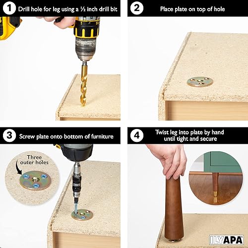 Miniatura 4 de Ilyapa Patas de madera para muebles doradas, juego de 4 patas de repuesto cónicas marrones de 6 pulgadas para sofás, sillas, sofás biplaza y mesas