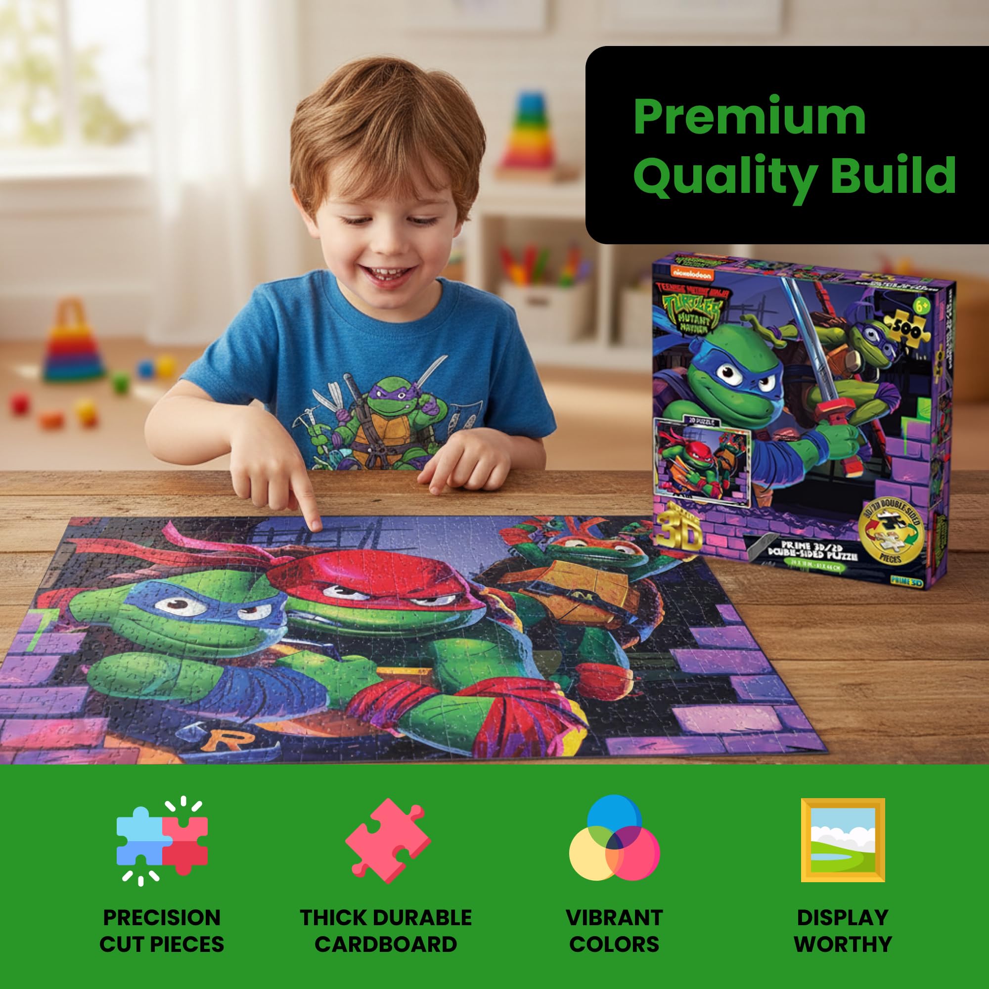 Amazon.com: Prime 3D TMNT Double-Sided Puzzle – 500 Piece 3D/2D