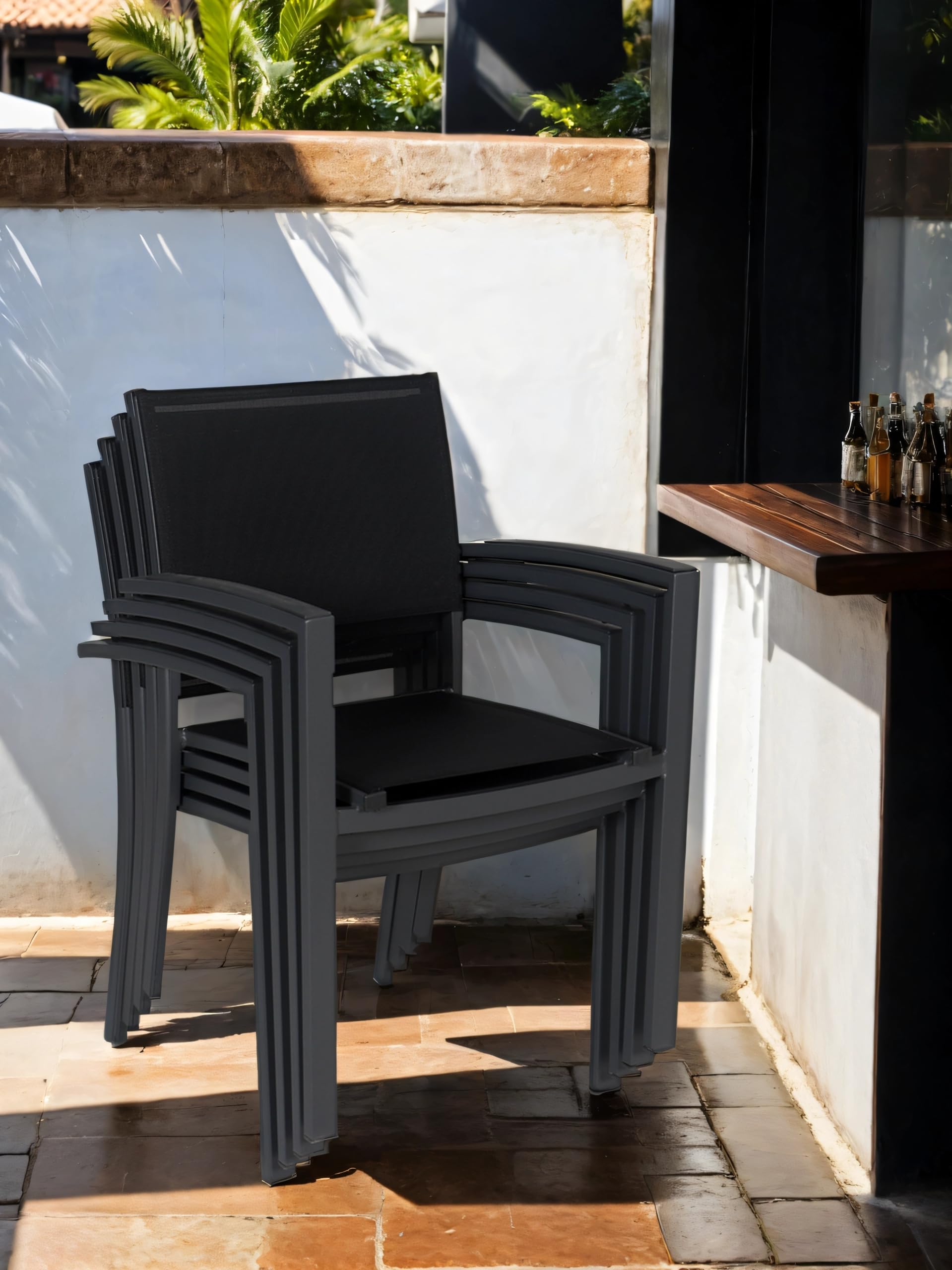 METRO Professional Silla de Jardín con Reposabrazos Brindisi, Aluminio/Tejido Sintético, Apilable, para Exterior, Gris Oscuro