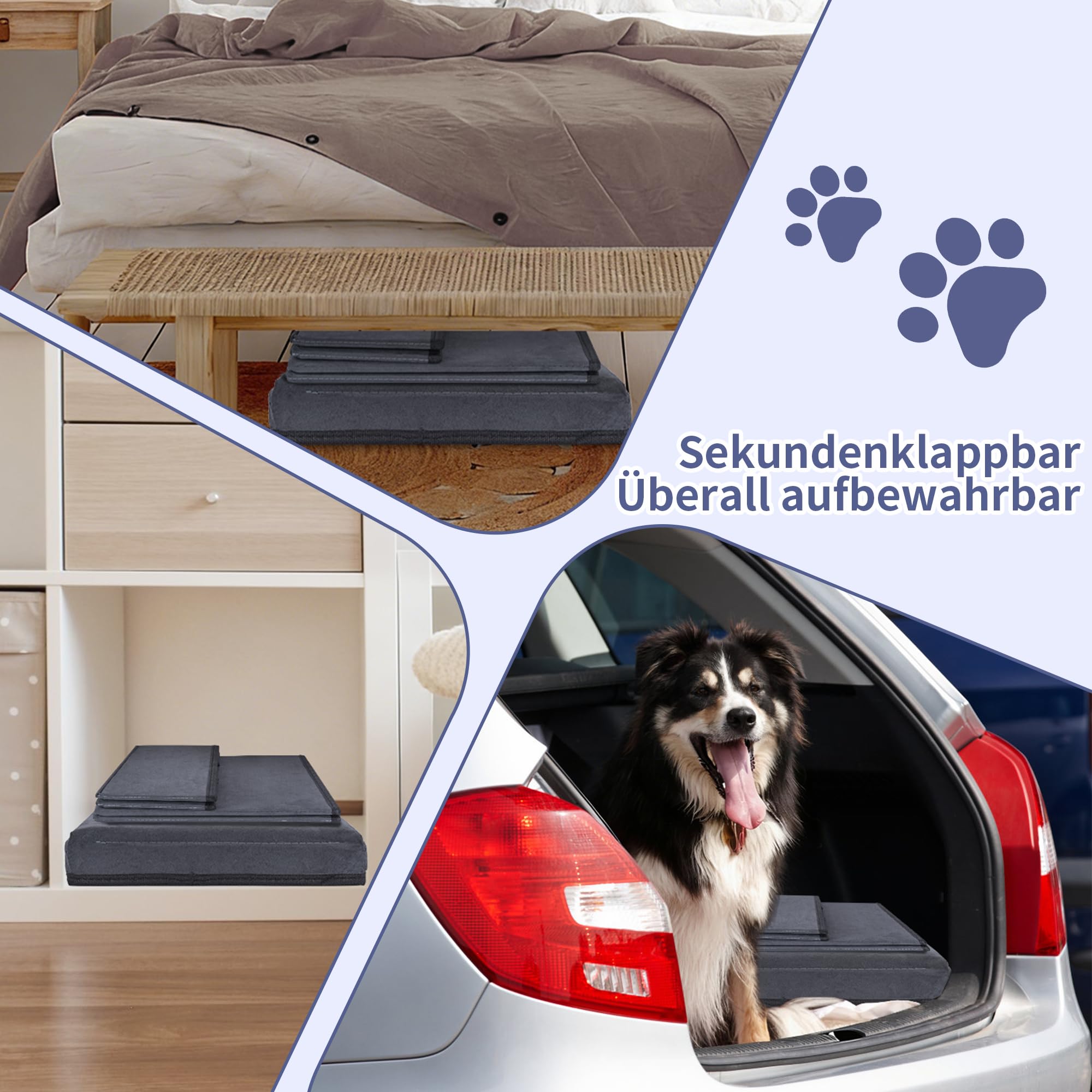 AKOZLIN Hundetreppe,2 Stufen,faltbar,Mit Stauraum,2-in-1 Haustiertreppe | Extra breite Haustierrampe,Für kleine bis große Hunde und Katzen,Dunkelgrau,32×64×42cm,Zwei Schichten