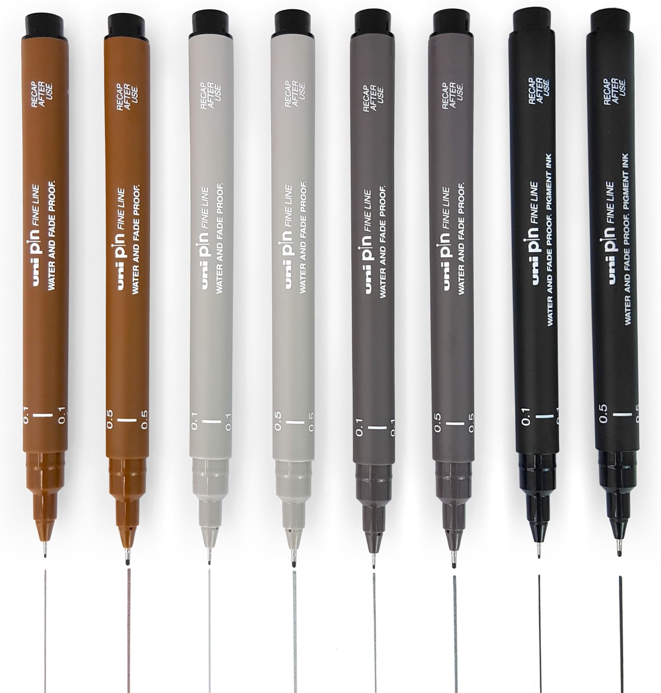 Fineliner Drawing Pen - Sketching Set of 8-0.1mm / 0.5mm - Black, Dark Gray, Light Gray, and Sepia