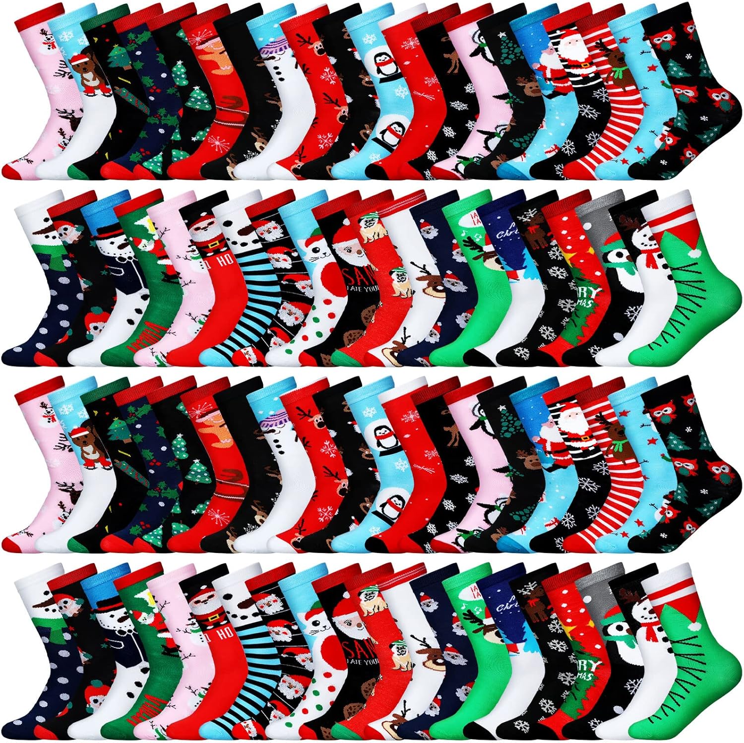 BBTO 80 Pairs Christmas Socks for Women Men, Bulk Christmas Holiday Socks Unisex Cotton Crew Xmas Sock for Holiday Christmas Gifts Colorful