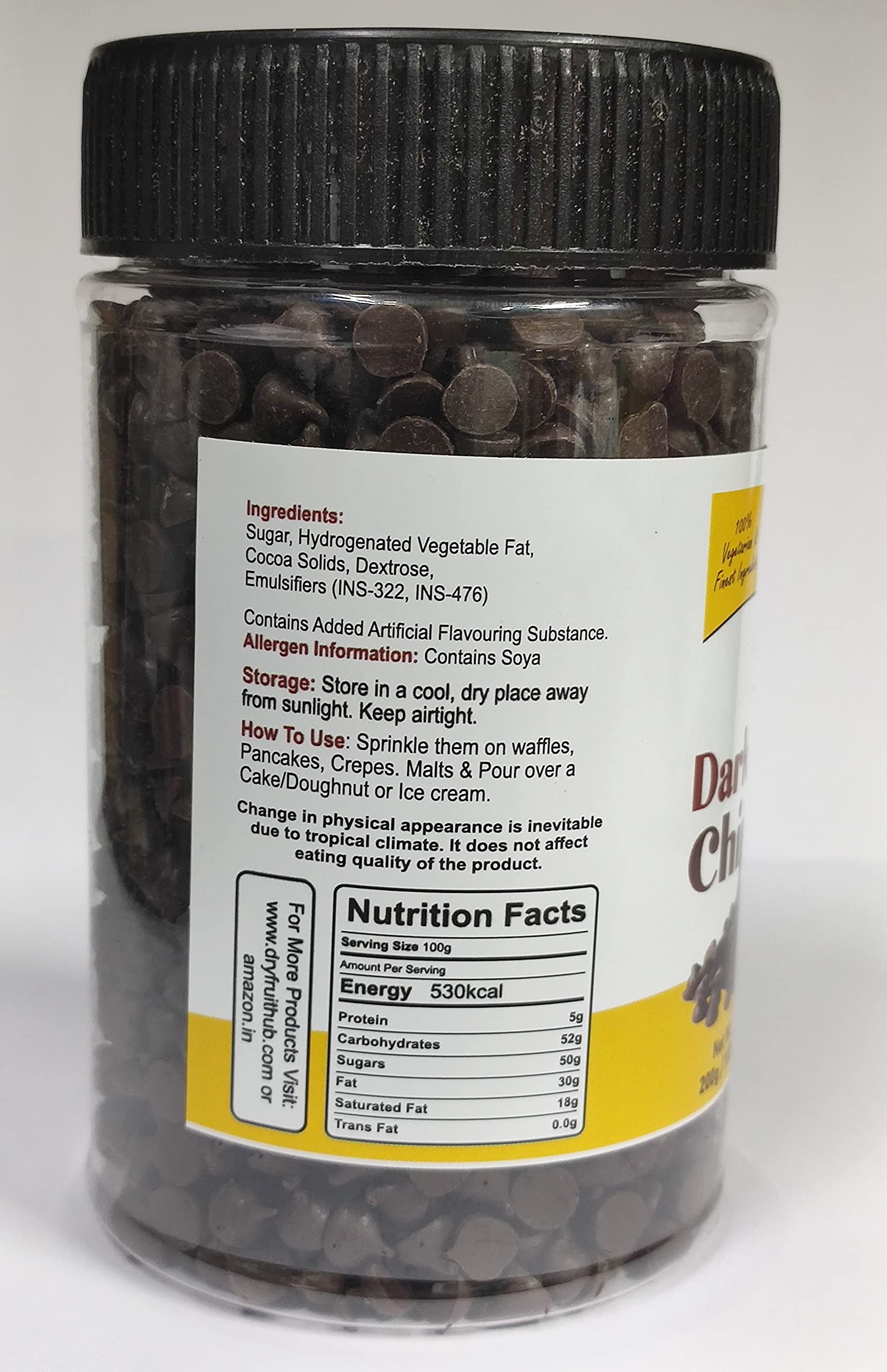 Dry Fruit Hub Pépites de chocolat noir 200 g, pépites de chocolat noir, paquet de chips de chocolat noir pour gâteau, chips de chocolat pour décoration de gâteau