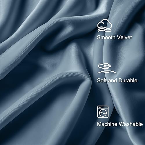 Miniatura 3 de Lazzzy Cortina opaca de terciopelo azul con aislamiento térmico para dormitorio, sala de estar, oscurecimiento de privacidad, cortinas de terciopelo