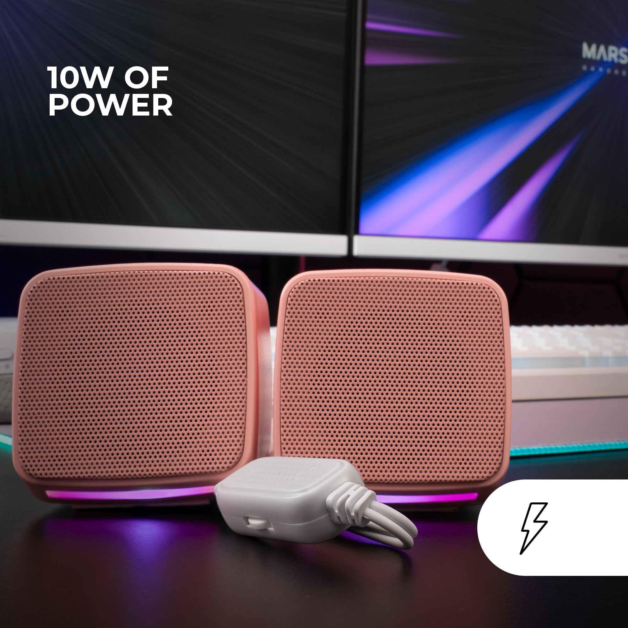 MARSGAMING MS-PRO, Altoparlanti Compatti 10W, RGB Flow Dinamica, Altoparlante PC con Controllo del Volume e Ingresso Jack 3.5mm, Altoparlanti Gaming Compatibili PC/Mac/Smartphone/Tablet, Rosa