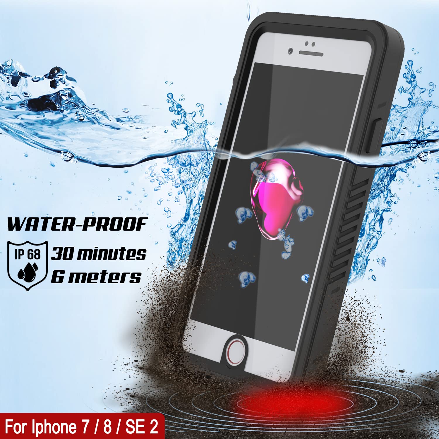 Punkcase Schutzhülle für iPhone SE 2020, wasserdicht, extreme Serie, schmale Passform, schneefest, mit integriertem Displayschutz für iPhone SE 2020 (4.7 Zoll) (2020) (2020) (schwarz)