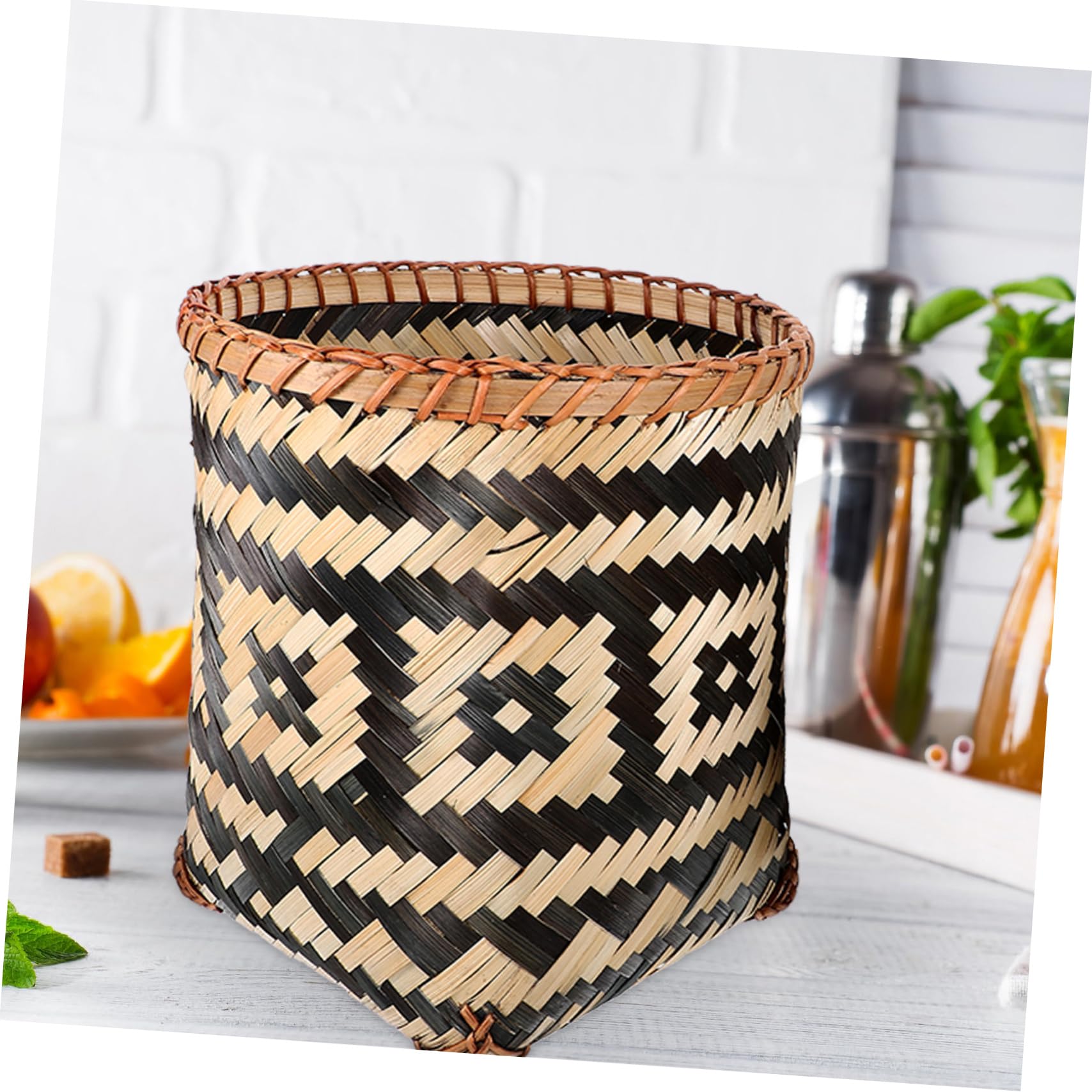 Happyyami Cestino Intrecciato in Bambù 2 Pezzi Bocca Larga Facile da Spostare per Casa e Bagno Organizer per Oggetti Vari Stili multipli