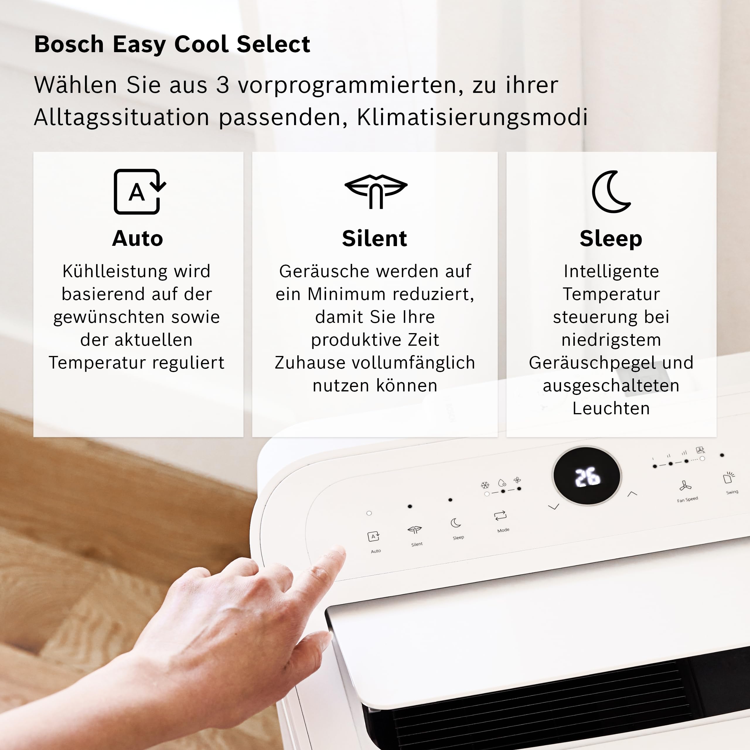 Bosch Cool 2000 Mobiles Klimagerät 2,6 kW 3-in-1 Klimaanlage für Räume bis 35m²