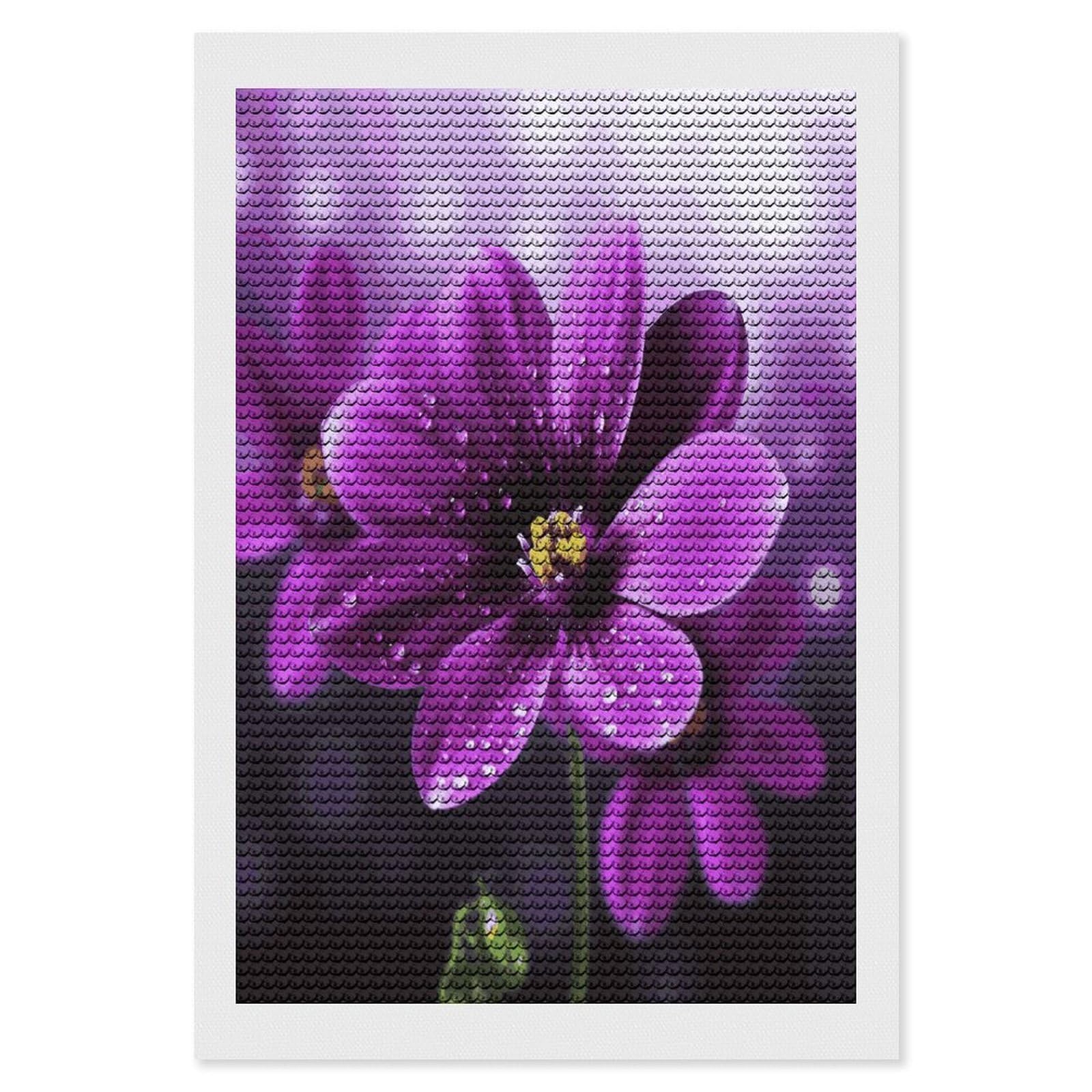 FekiLoot Diamond Art Kits for Adults, DIY 5D Purple Flower Diamond Painting Kits for Beginners, Full Round Drill Diamond Dots Painting Gem Art Crafts for Home Wall Decor & Gift 8"x12"