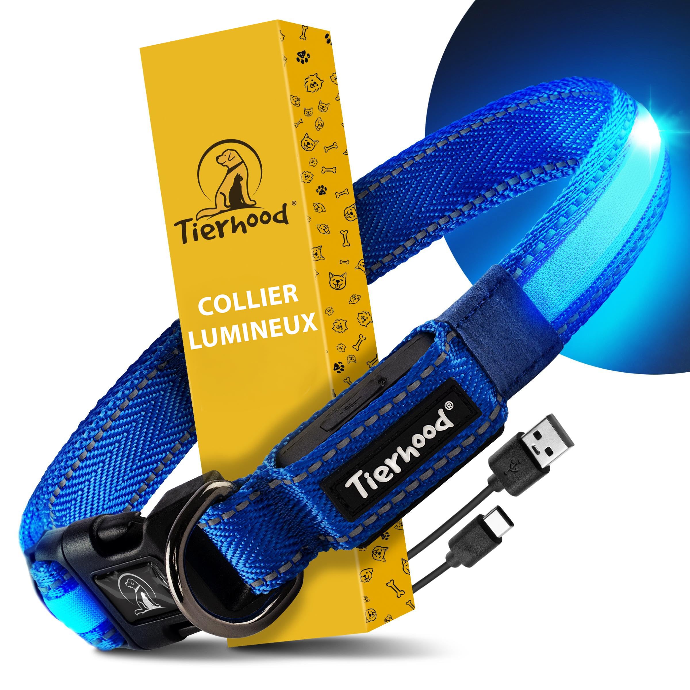 Collier LED chien étanche bleu L Tierhood pour protéger votre animal