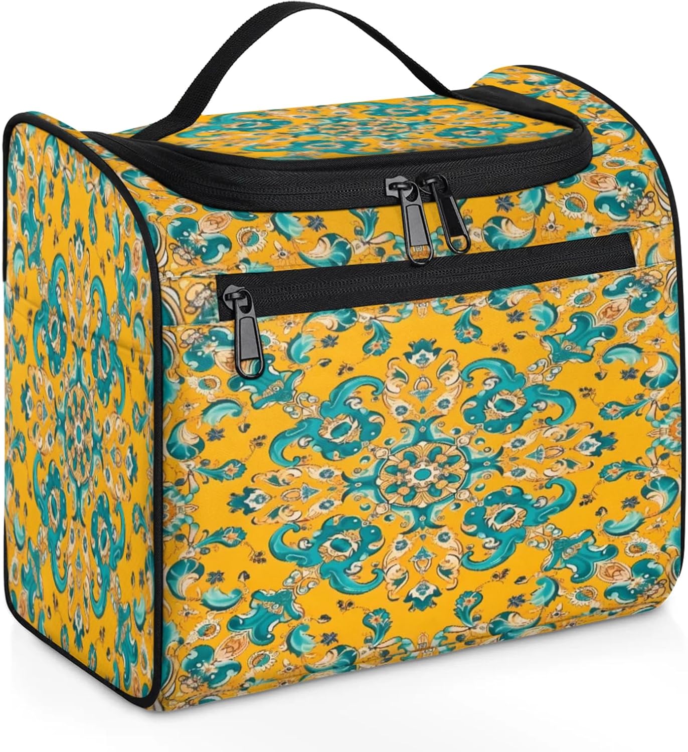 cfpolar Toiletry Bag for Women, Mandala Art Flower Hanging Travel Toiletry Bag, Water-resistant Cosmetic Makeup Organizer for Toiletries and Cosmetics, Bathroom Shower Bag with Handle and Hook