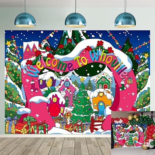 Welcome to Whoville Backdrop 5x3FT Winter Christmas Village Decoration Background