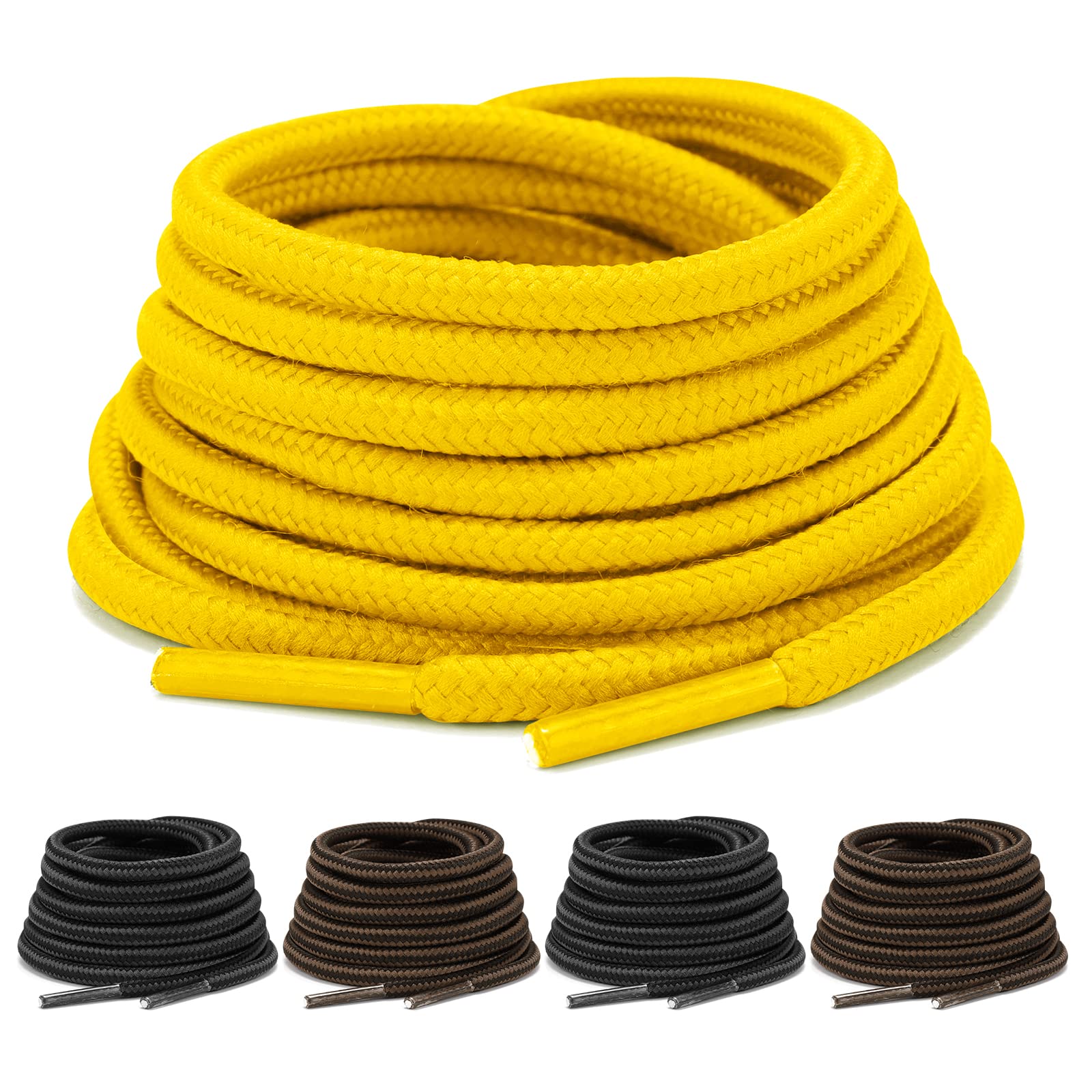 Photo 1 of AIXMEET 5 Pair Boot Shoe Laces, Round Shoelaces for Work Boots & Hiking Shoes & Running Walking Shoelaces, 35"/47"/55"/63" 35" Inch?90cm? 5 Pairs (2 Dark Gray& Black+2 Dark Brown&coffee +1 Yellow)