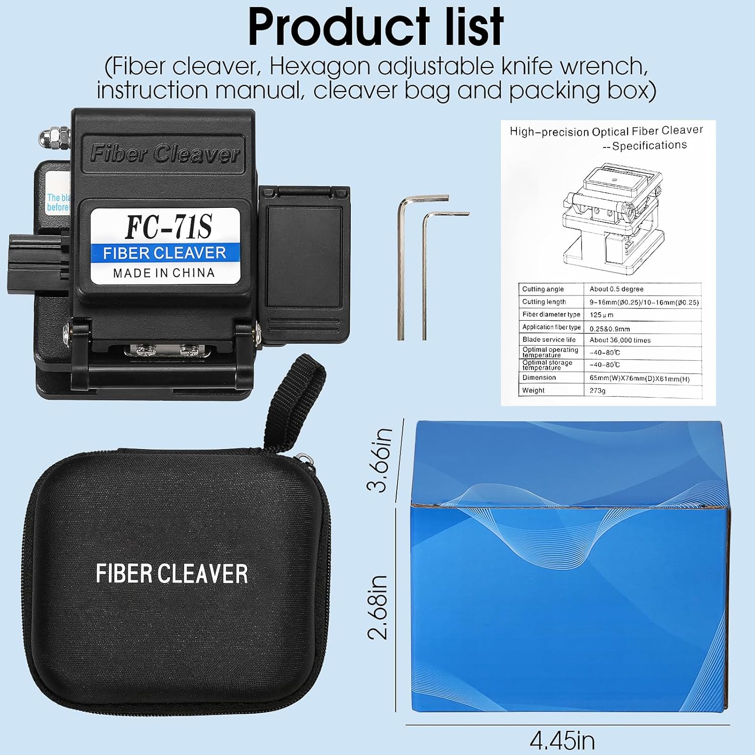 FC-71S Optical Fiber Cleaver High precision stripping tool Fiber optic cable cutter 16 cutting points 48000 times Cold joining Fiber cutting knife and with Waste fiber box