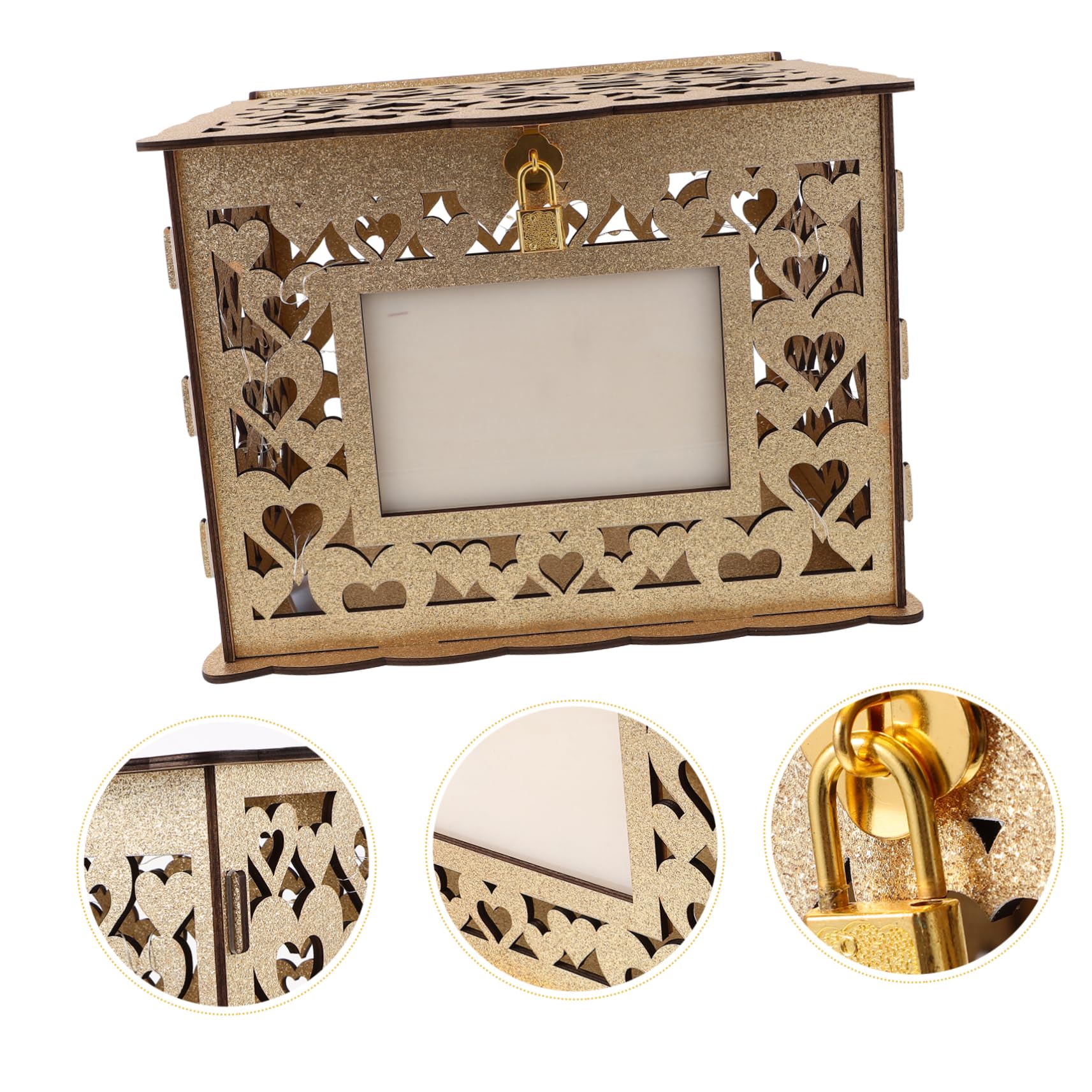 ABOOFAN Scatola Portabuste Matrimonio Raffinata e Multifunzione, in Legno e Metallo, Oro, Decorazione, per Ricevimento Nozze e Feste di Compleanno