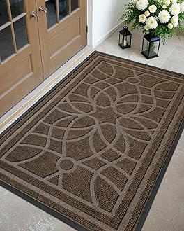 DEXI Front Door Mat Outside Entrance, Heavy Duty Non Slip Low Profile Doormat for Entryway, Trap Dirt and Moisture Welcome Mats, Easy Clean, Patio, Garage, 5x3, Brown