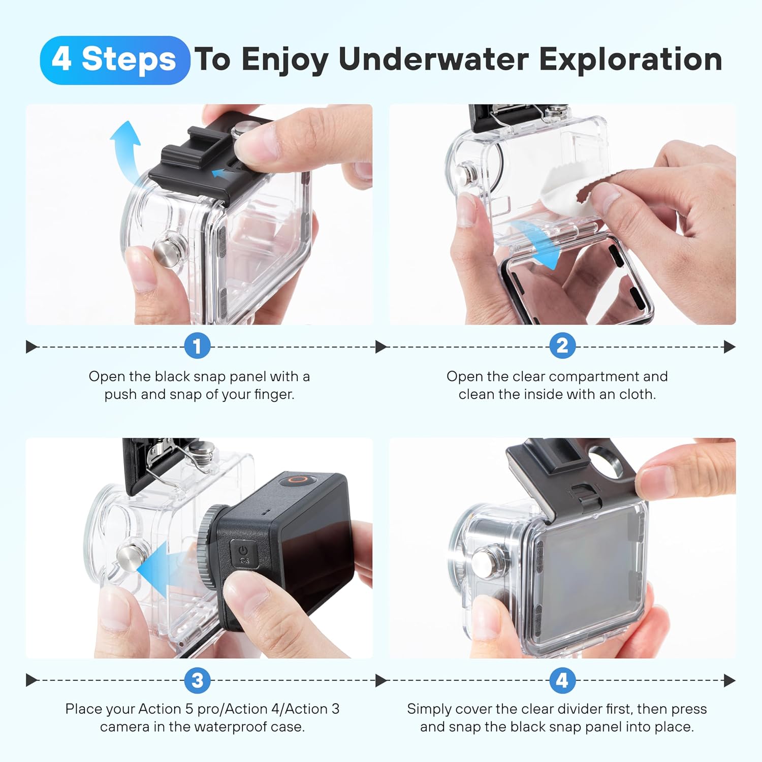 50M/164FT Waterproof Case for DJI Action 5 Pro Action 4/3, Underwater Photography Housings Anti-Fog Dive Accessories