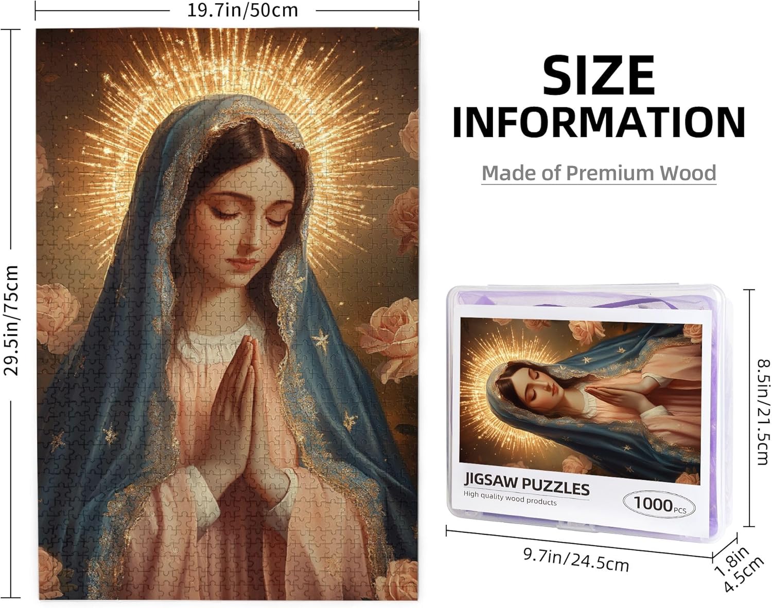 1000 Pieces of Adult Wooden Puzzle - Virgin Marys,Divine Presence Illustration,Festive & Relaxing,Perfect for Creative Minds,Piece Fit Together Perfectly,Enjoy The Jigsaw Solving Process