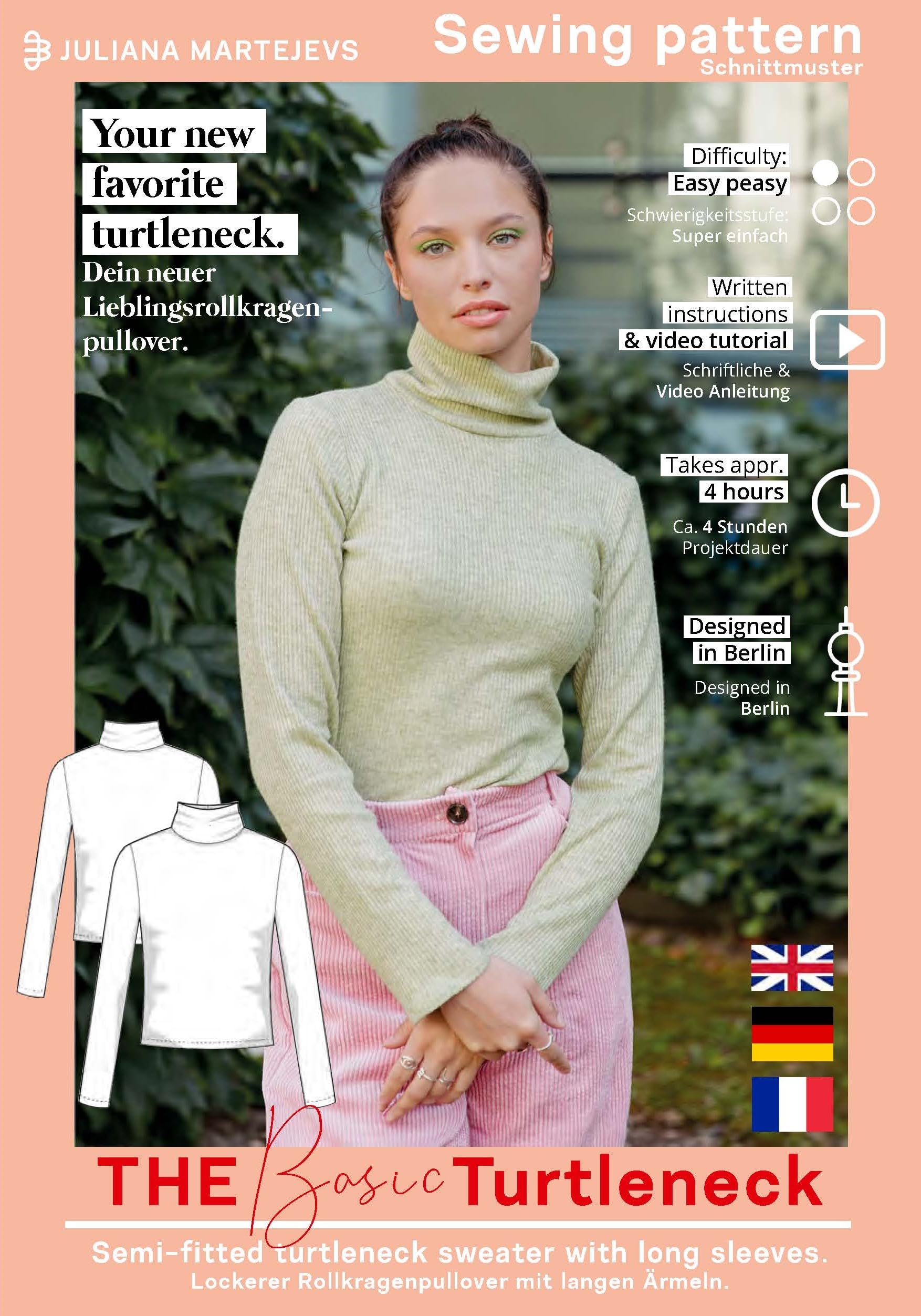 Sewing Pattern Ladies Turtleneck Sweater (XS-XXXL) Paper Sewing Pattern with Sewing Instructions for Sewing