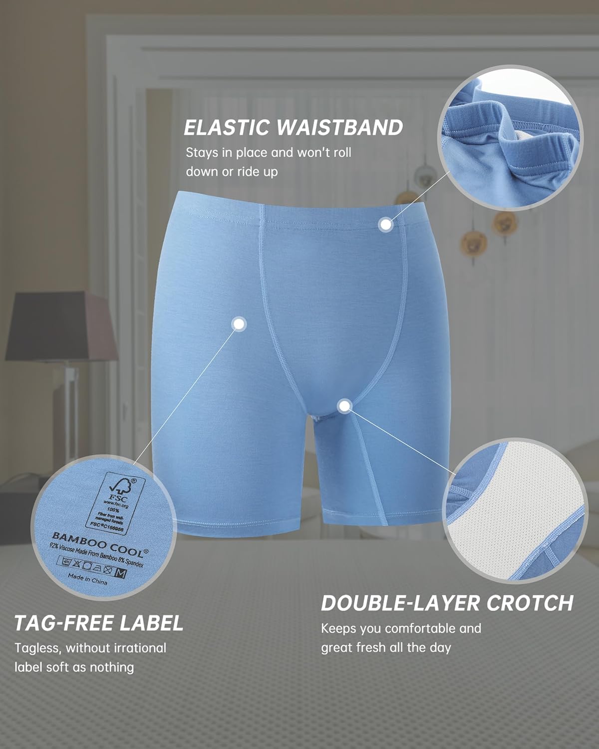 BAMBOO COOL Womens Boxer Briefs Underwear Boy Shorts Soft Stretch Panties for Women, 4 Packs - Image 5