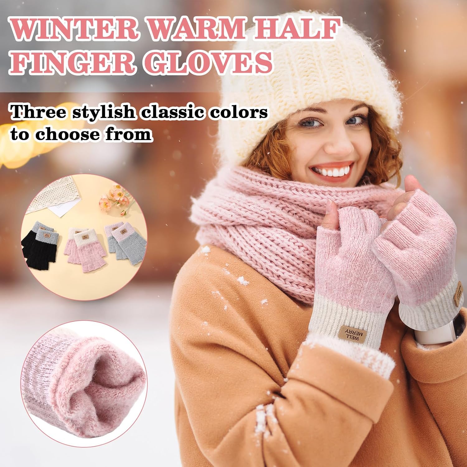 3 Pairs Fingerless Gloves for Women, Knitted Fingerless Mittens, Half Finger Gloves for Driving Working Typing - Image 6