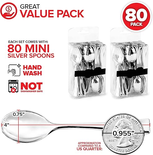 Vista 25 de Mini cucharas de plástico doradas desechables, 4 pulgadas (paquete de 80) cuchara de degustación, mini cuchara de postre para catador de helado, Oro