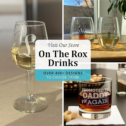 Miniatura 8 de On The Rox Drinks (C-Monogram) - Juego de 4 vasos de 11 onzas, grabados, con base pesada Rocks Elegantes, multiusos, vasos de bebidas Rocks - Regalo