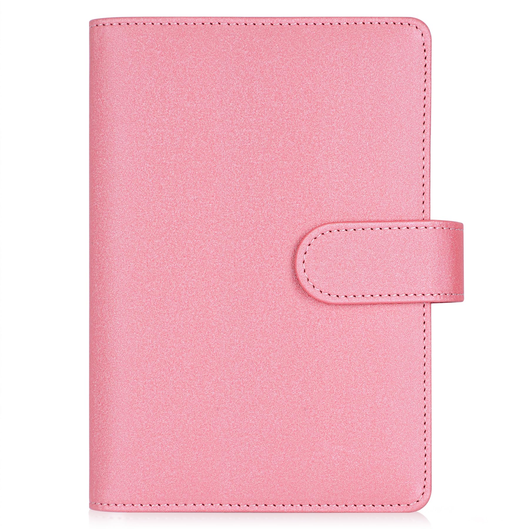 AKONEGE PU Leather A6 Binder 6 Ring Budget Binder Cover for A5 Filler Paper & Loose Leaf Bags, Refillable Notebook A6 Personal Planner for Diary & Work, Money Organizer for Saving Money, Glitter Pink