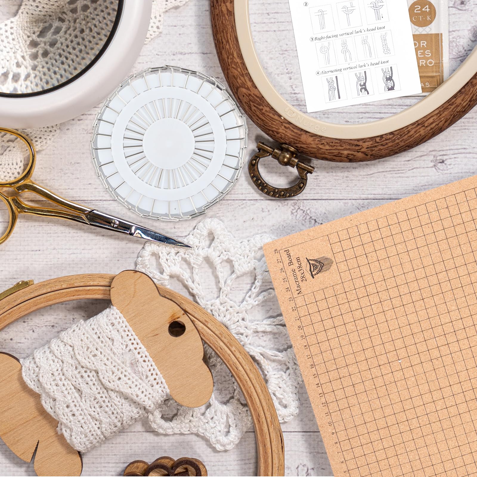 Lavagna per macramè, 30,5 x 40,6 cm, Tavola da Lavoro per macramè Sughero con Spille e Istruzioni, Grande Tavoletta Macrame Board a Doppio Lato per Intrecciare Braccialetti e Nodi