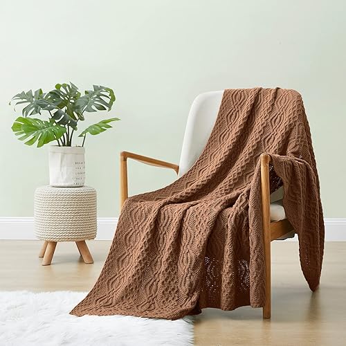 Miniatura 2 de Aormenzy Manta de punto trenzado color marfil, manta de punto suave y cálida para sofá, cama, sofá, sala de estar, 50 x 60 pulgadas