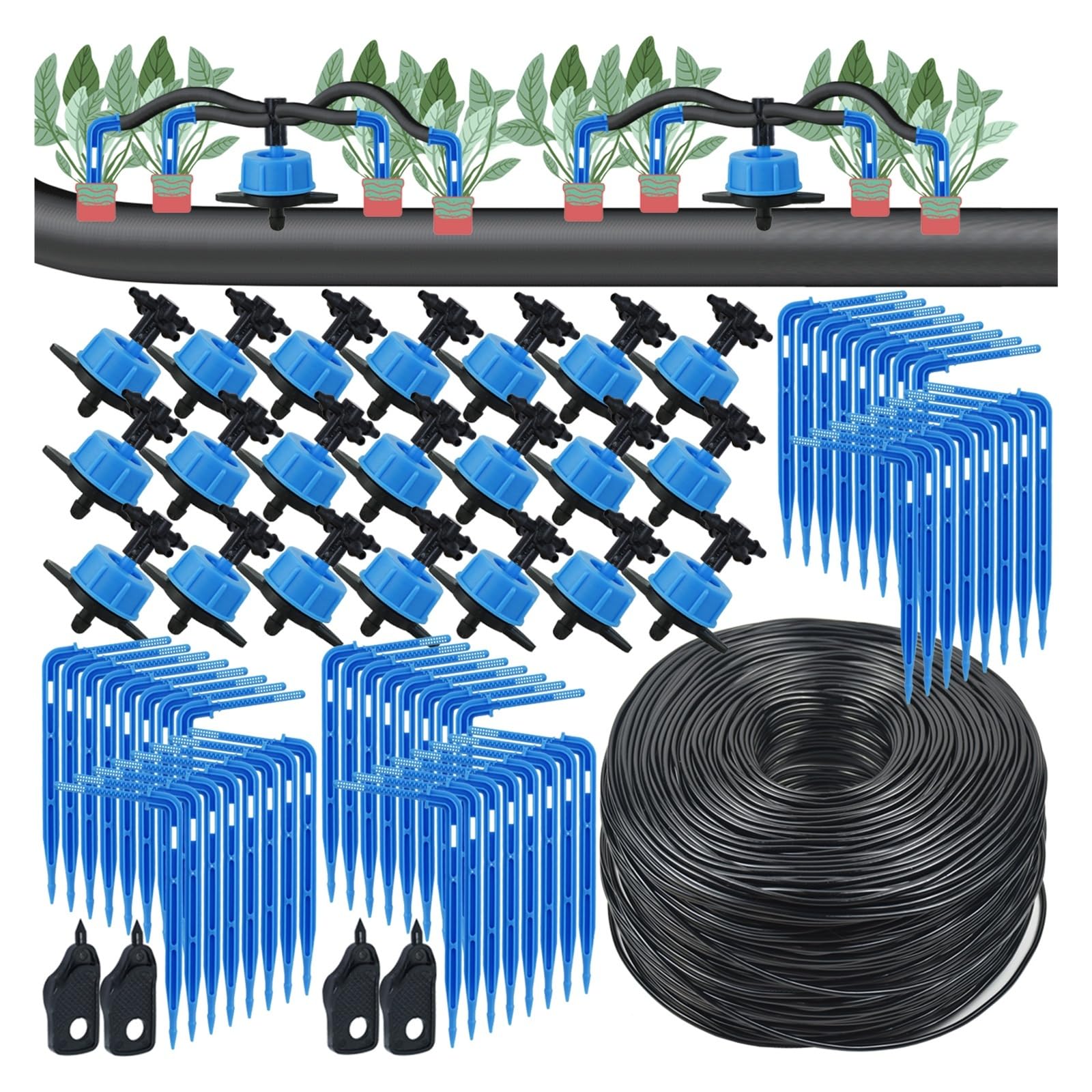 Kit Riego Por Goteo 10-100M Gotero Flecha 4/2 Vías 8L | Sistema de riego por goteo con goteros de flecha for plantar en macetas.(3I5hose-30m)