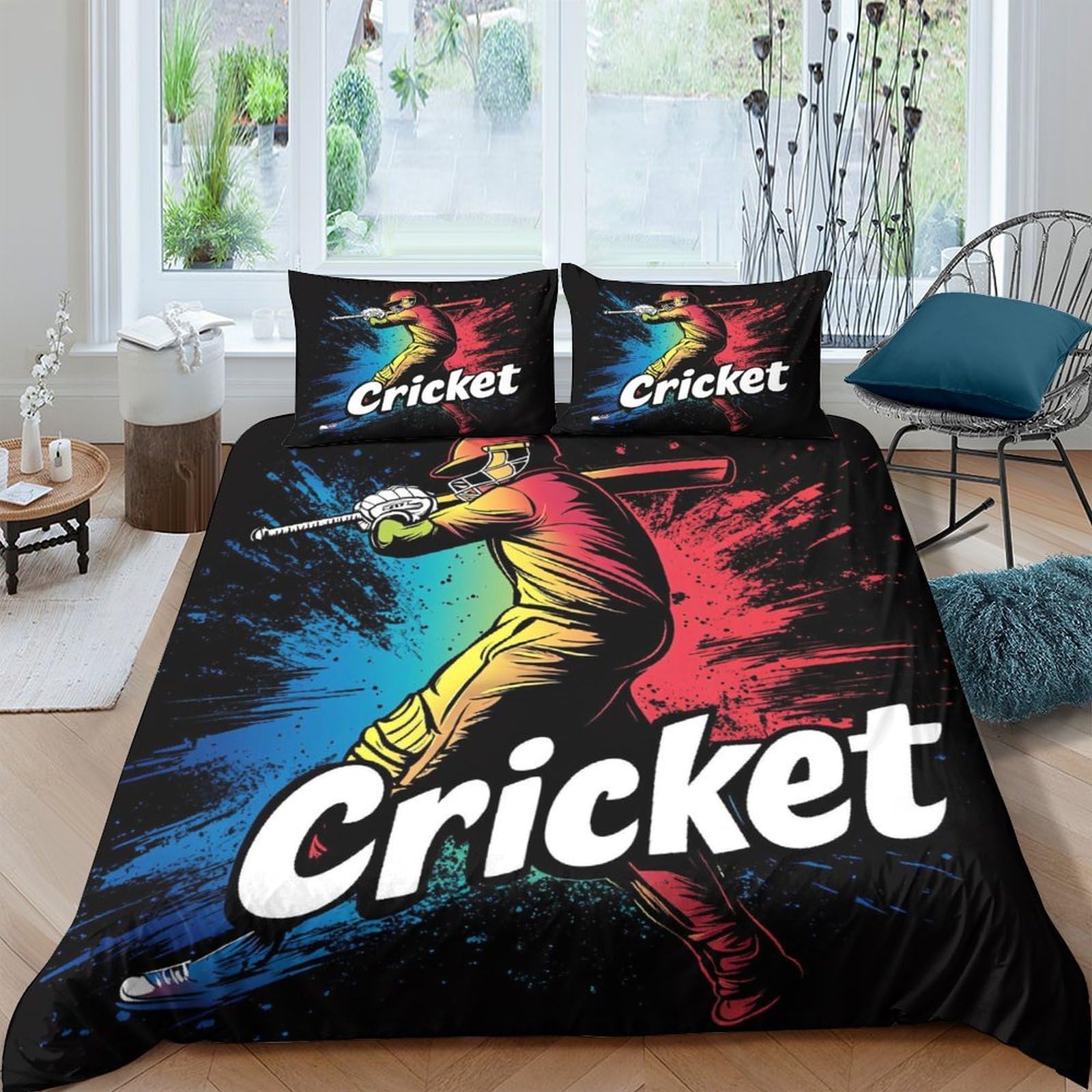 Ctjqhvkz Style-3 3D Printed Cricket Art Fitted Sheet Microfiber Soft Red Blue Bed Cover For Bedroom Guest Room Decor Single（135X200cm）