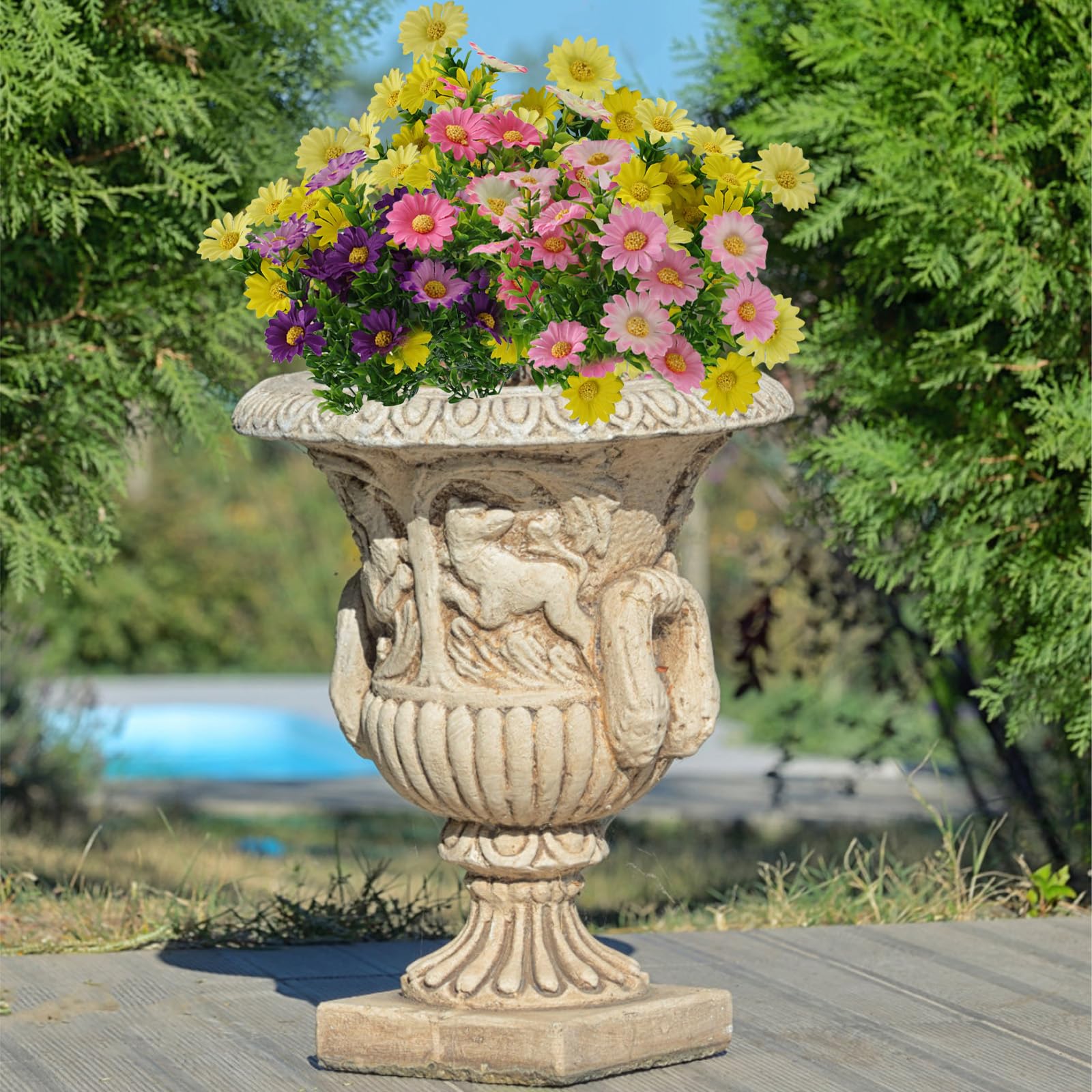 astylishome Small Artificial Flowers Outdoor UV Resistant Flower Faux Autumn Plants for Fall Decoration Window Farmhouse Indoor Outside Decor Pink Yellow Purple 2014 - Image 4