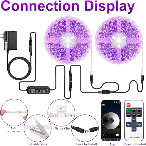 Miniatura 7 de Tira de luz LED negra de 100 pies, control de aplicación, luz negra para fiesta brillante con control remoto, tira adhesiva de luz negra de neón