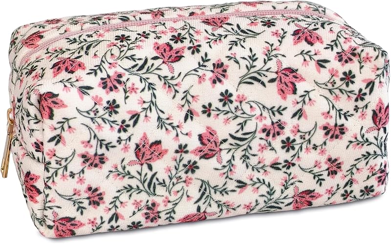 Necessaire de maquiagem STARDW com estampa floral, zíper e forro de lona