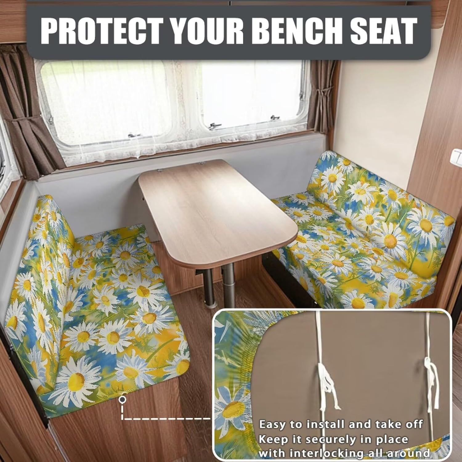 Daisy Washable RV Dinette Cushion Covers Stretch Bench Seats Couch Cushion Cover for Travel Trailer Loveseat Slipcovers for RV Camper Car