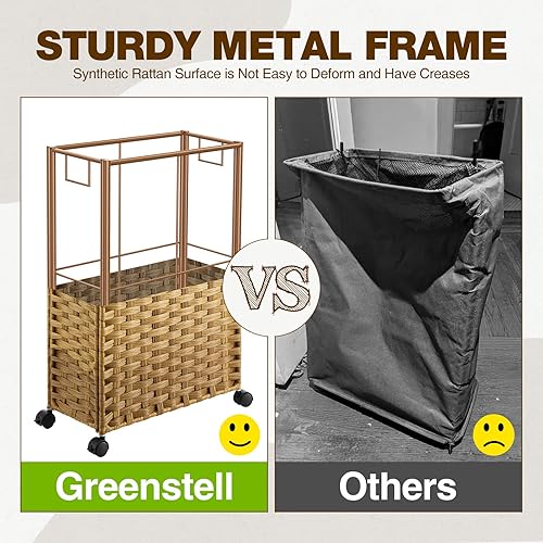 Miniatura 4 de Greenstell Cesta de lavandería con ruedas, cesta de lavandería delgada de 30 litros con 2 bolsas extraíbles y 2 bolsas de malla, cesta de ropa sucia