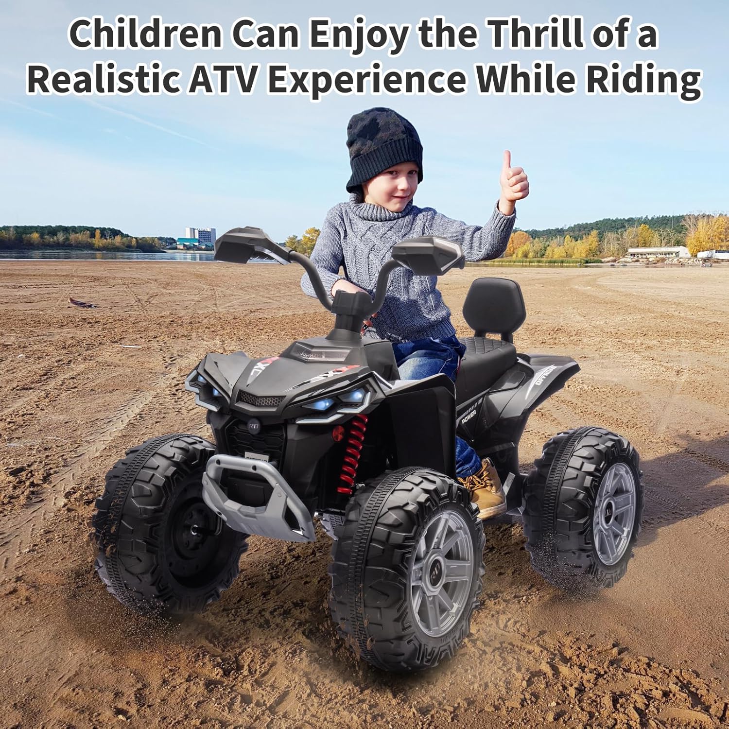 24V 2 Seater Kids Ride On ATV, 4-Wheeler Quad Car with Forward/Reverse 2 Gears, 14.4" Big Treaded Tire, Electric Vehicle ATV Car Best Gift for Boys Girls, Black