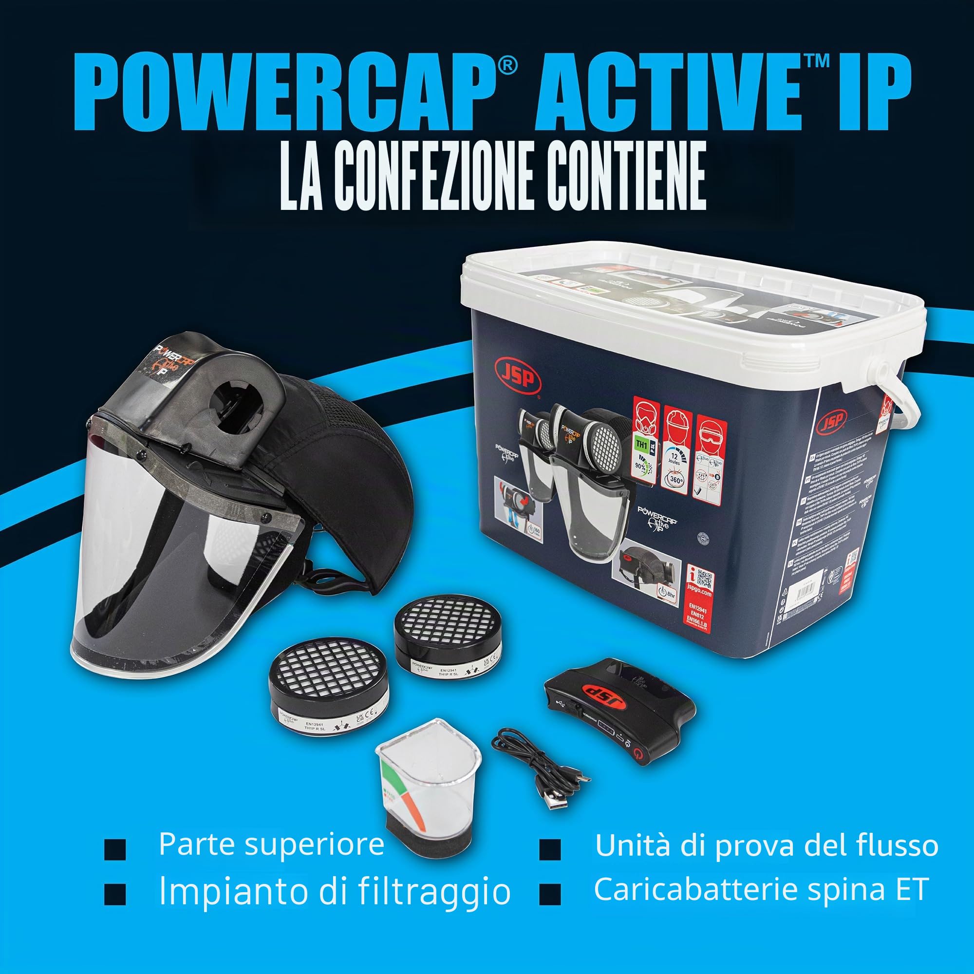 JSP PowerCap Active IP Respiratore Elettroventilato con Visiera Antiurto