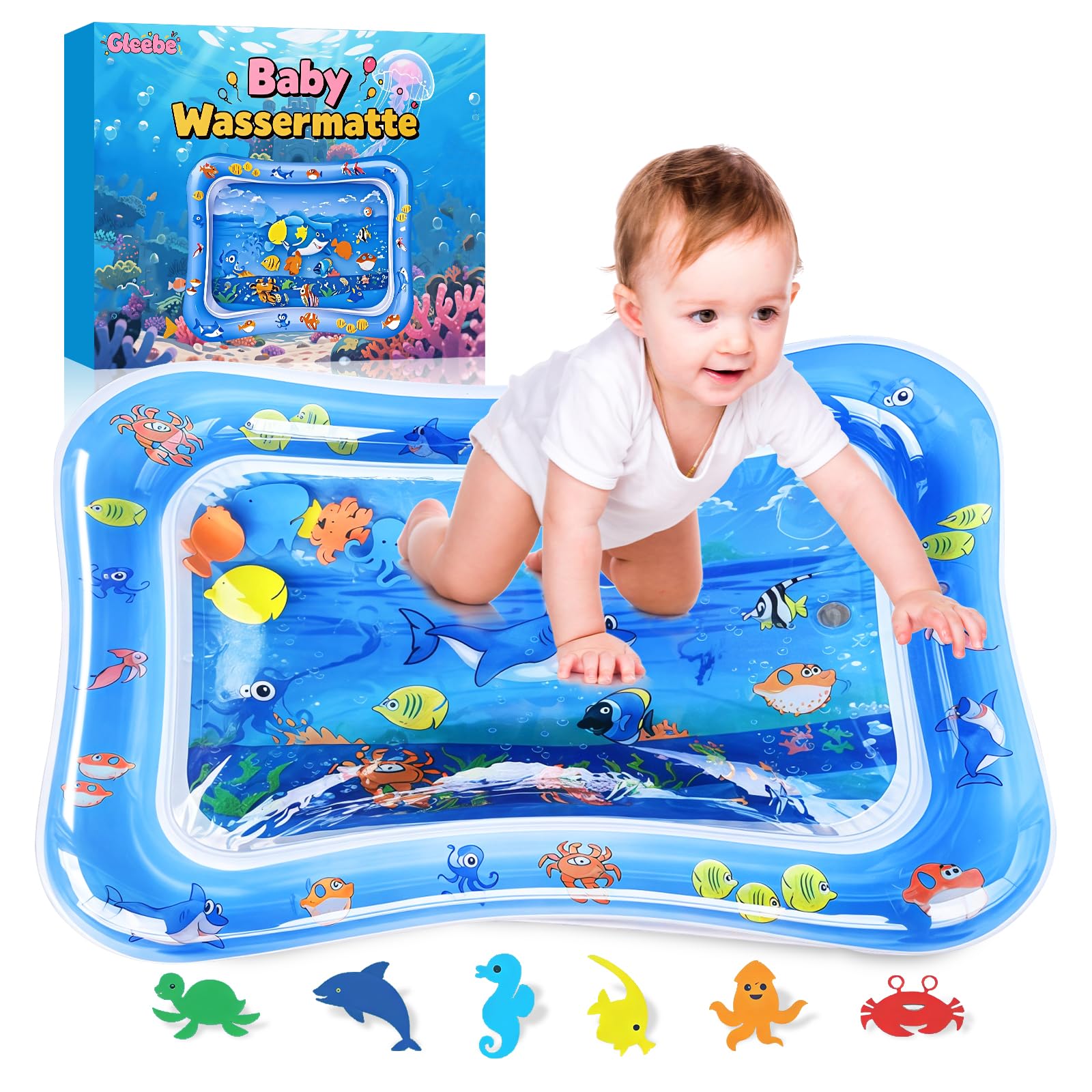 Gleebe Wassermatte Baby Spielzeug 3 6 9 Monate BPA-frei Wasserspielmatte Baby, Spielmatte Baby, Aufblasbare Bauchzeit Matte, Spaßaktivitäten für das Wachstum Ihres Baby Geschenke für Babys