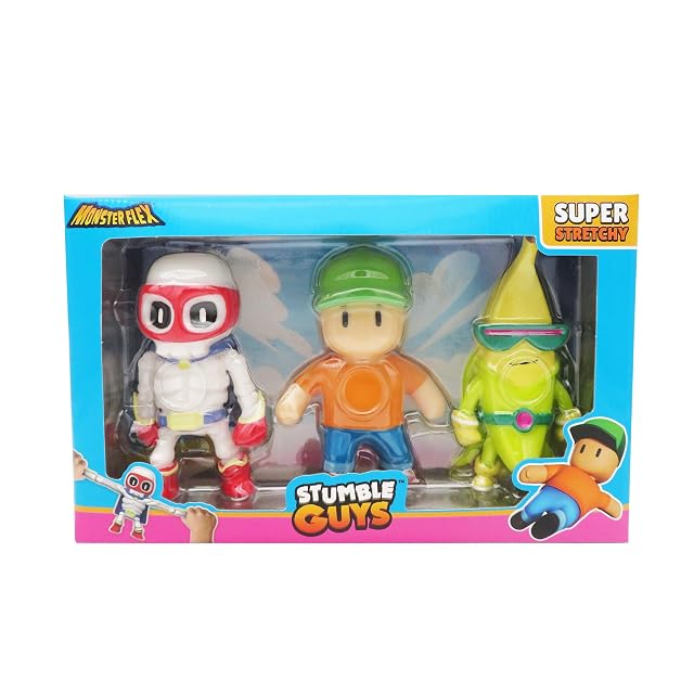 Bizak MONSTERFLEX Stumble Guys, Pack de 3 Figuras del Videojuego, muñeco Extensible y elástico, 25 cm