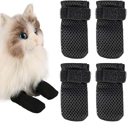 4 guantes antiarañazos para gatos, cubiertas de malla ajustable para patas de gato, fundas transpirables para patas de gatos, guantes de uñas de
